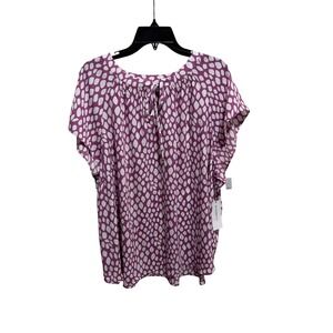 Liz Claiborne Women Plus Size 2X Purple White Polka Dot V Neck Short Sleeve Top